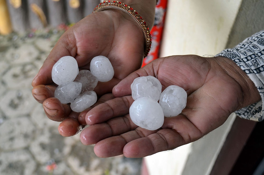 hailstones in hands